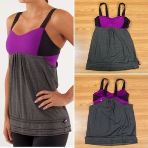 Lululemon Run Back On Track Tank Top Black Tender Violet Built-in-Bra 8